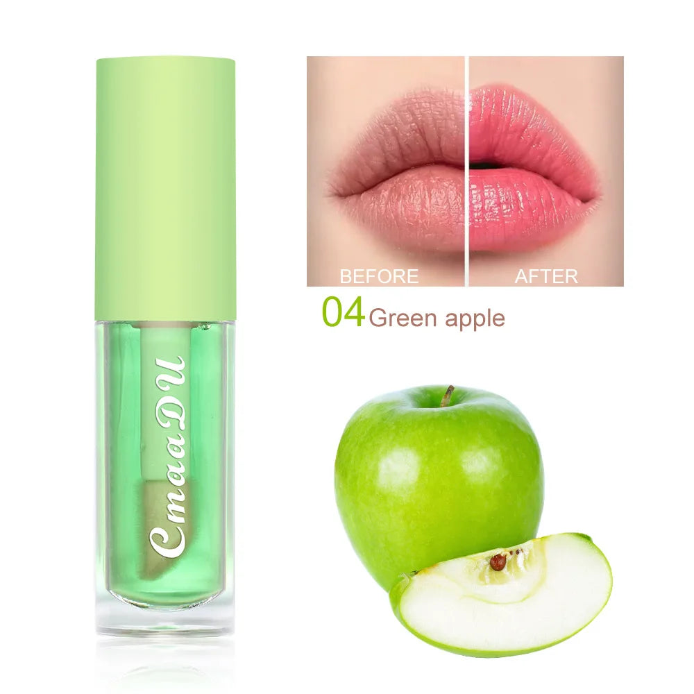 Fruit Color Changing Lip Gloss Strawberry Cherry Lip Balm Natural Lasting Moisturizing Reduce Lip Lines Jelly Plump Lips Care HIP Green apple