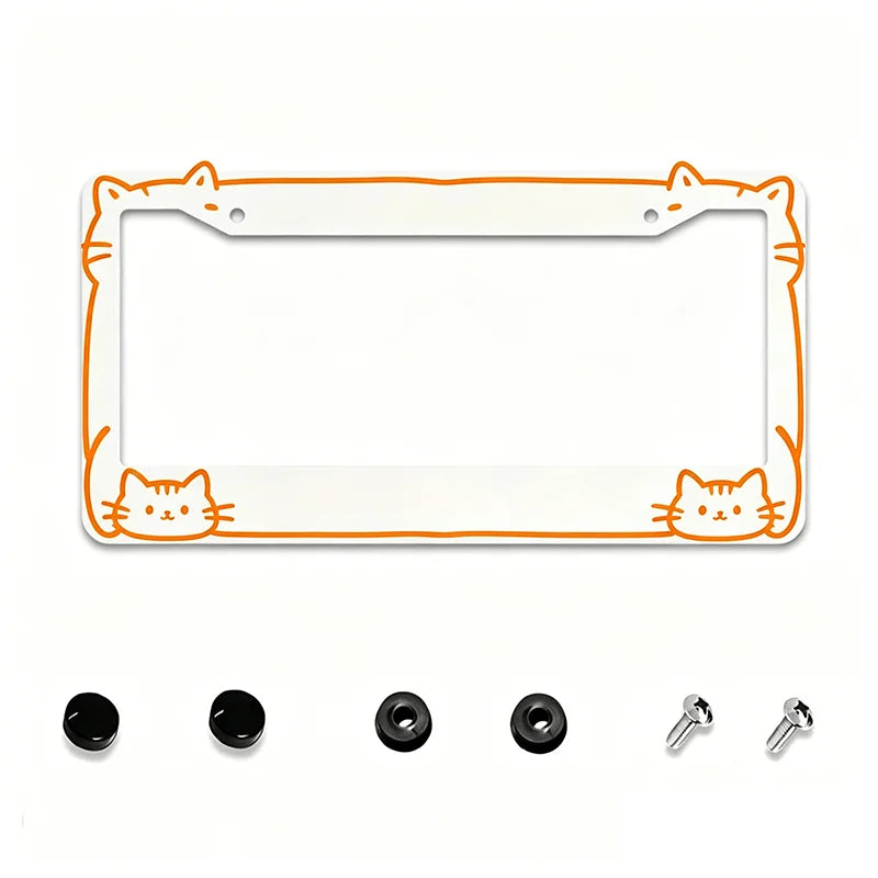 Orange Cartoon Cat Aluminum License Plate Frame 12x6 Inch License Plate Frame HIP black