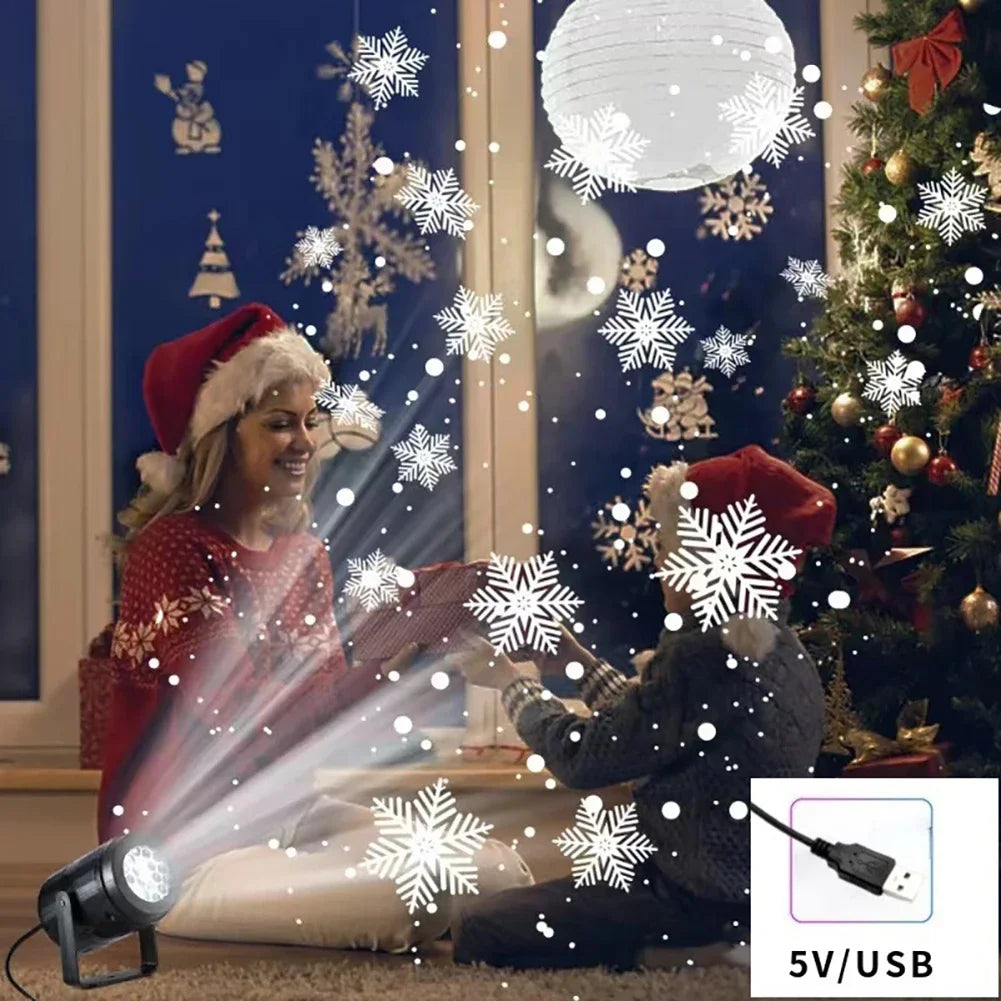 16 Pattern Night Light LED Snowflake Projector 360° Rotating Projection Lamp Home Christmas Festivals Party Decoration USB/EU HIP