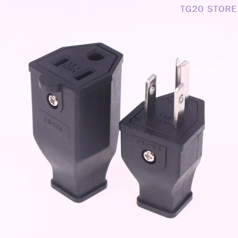 125V 15A US AC Plug & Socket Connector – Black, 1–2 Pcs Electrical Plug & Socket HIP