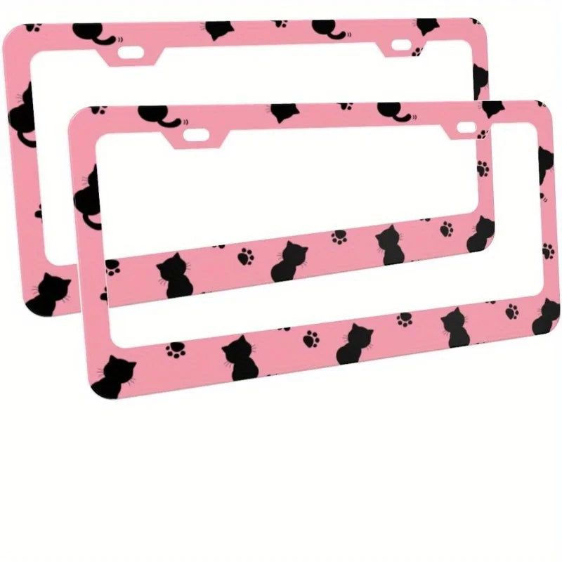 Cat Paw Print License Plate Frames – Pink & Black 2-Pack License Plate Frame HIP 1