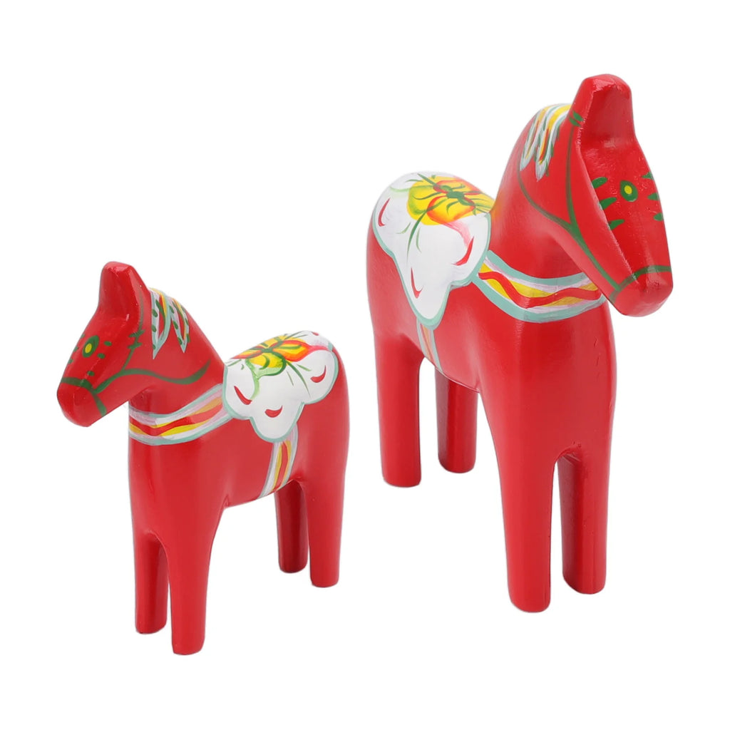 Wooden Swedish Dala Horse Handmade Hand Painted Coloring Swedish Dala Horse Statue Souvenir 1Pair Fine Carving for Decoration HIP