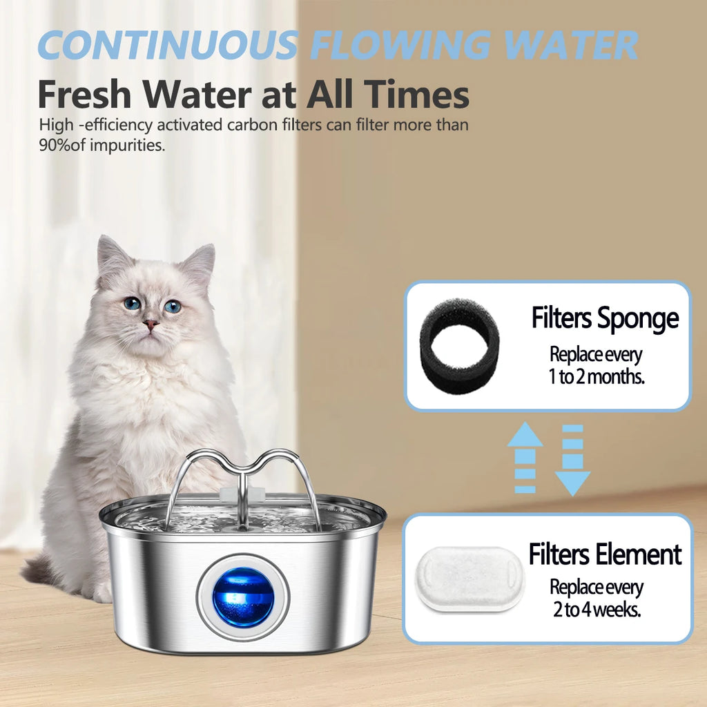 3.2L Pet Water Feeder With Transparent Window Silent Filter With Faucet Stainless Steel Automatic Dog Drinking Fountain HIP