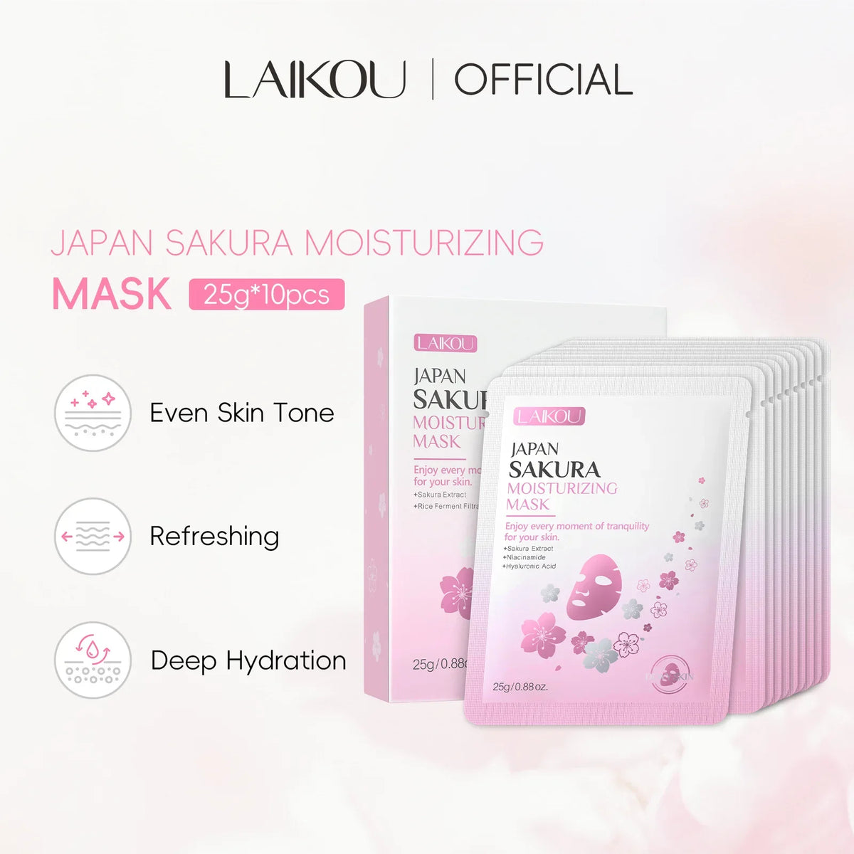 LAIKOU Sakura Moisturizing Face Mask 10 Pack – Deep Hydration Hydrating Face Mask HIP