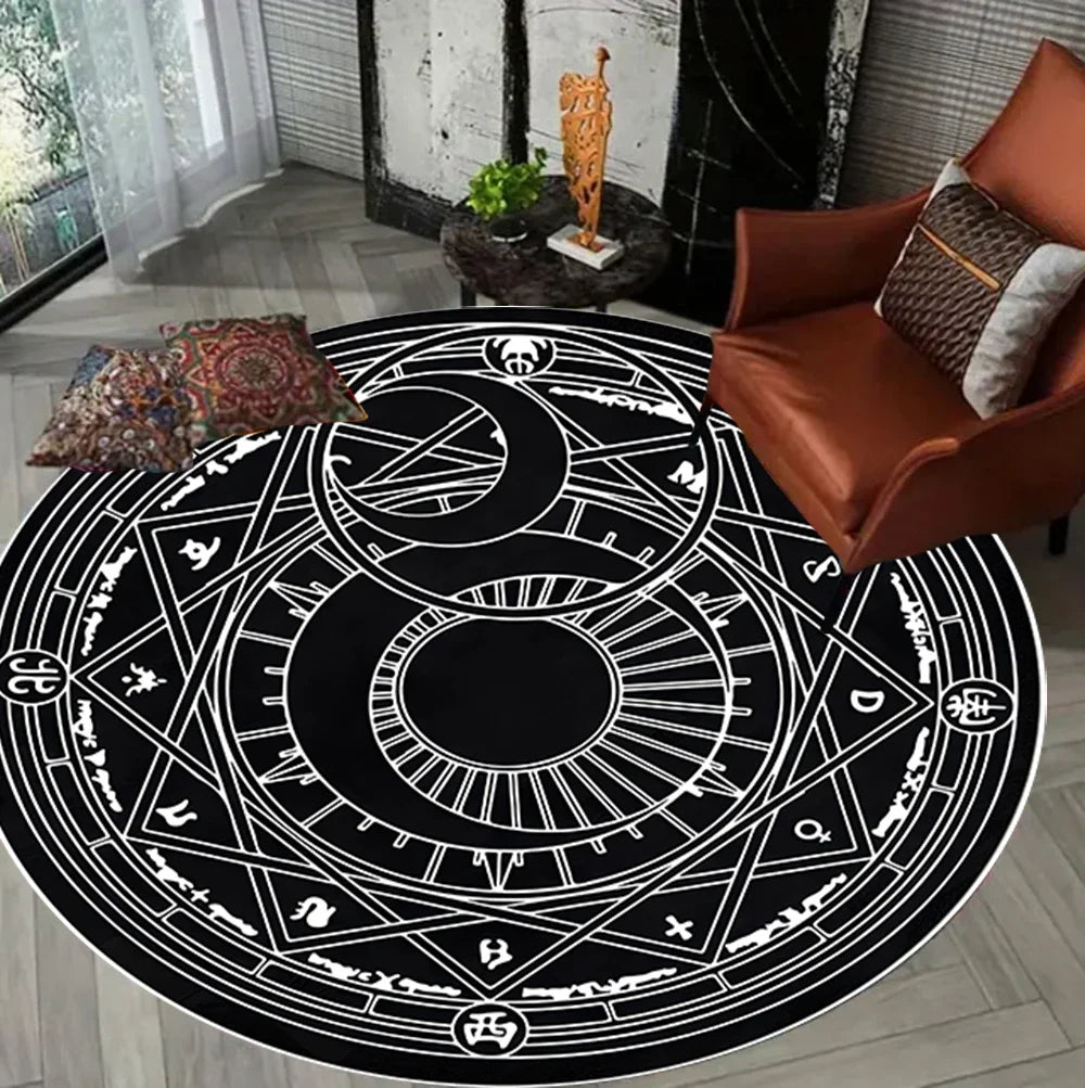 Round Circle Area Rug – Sun & Moon Vintage Gold Design Round Area Rug HIP