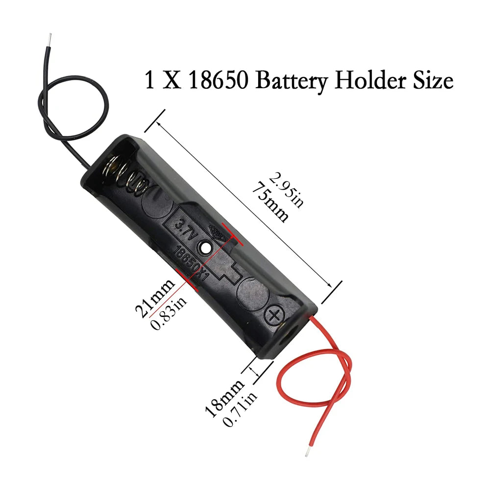 10-Pack 18650 Single Slot Battery Holder Cases with Wire Leads Battery Holder Case HIP