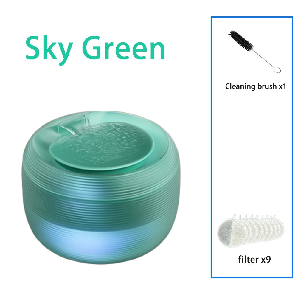 Smart Ultra Quiet Waterfall ﻿ 2.5L Cat Water Dispenser with Smart Pump Pet Water Fountain for Cats and Dogs Built-in LED Light HIP Sky Green-9 filter 2.5L