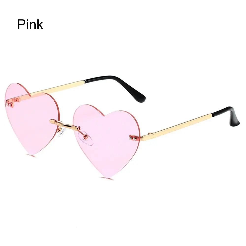 Rimless Heart Sunglasses – Vintage Metal Frame for Women Fashion Sunglasses HIP Pink