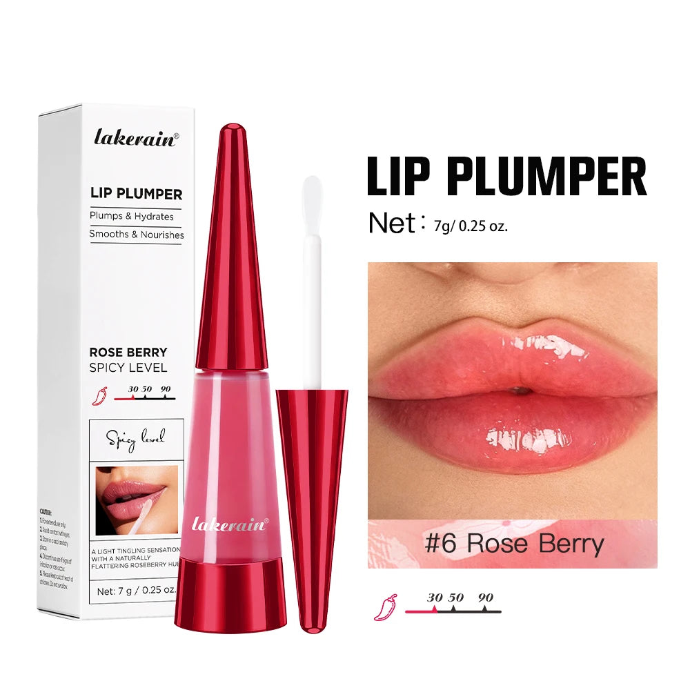 Lakerain Lip Plumper Gloss Oil Lip Long-Lasting Moisturizer Volume Boosting Lip Oil Volumizing & Hydrating Non-Dry Plumping HIP 6Rose Berry