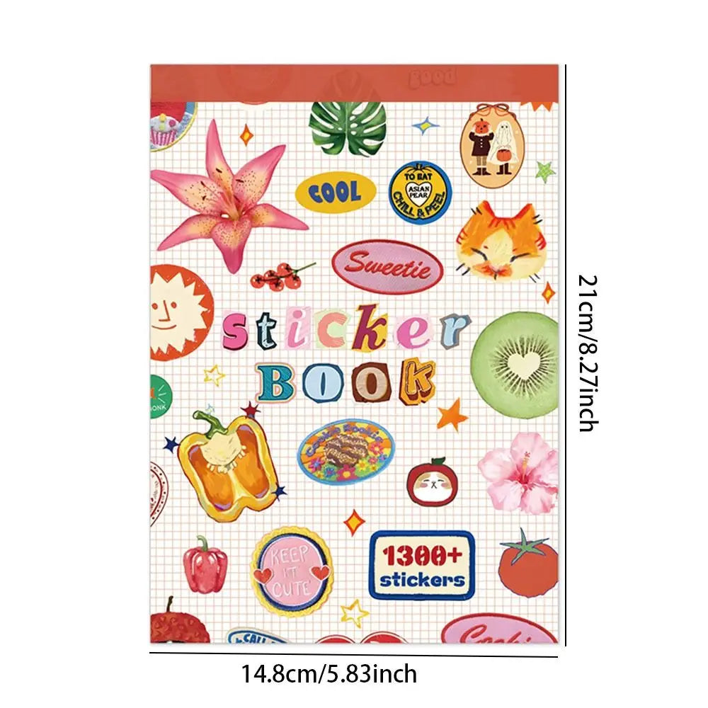 50-Sheet Sticker Book – 1300+ Retro Animal & Fruit Stickers Craft Sticker Book HIP