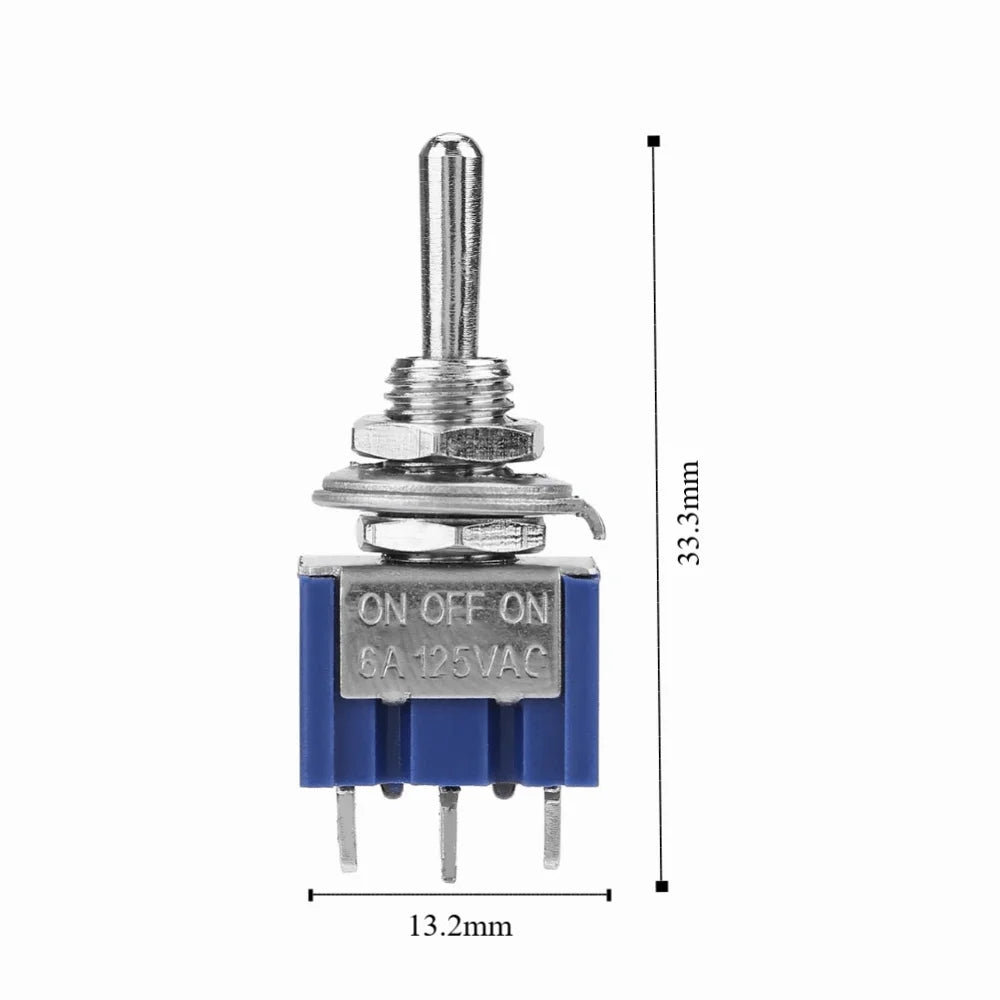 10-Pack SPDT Mini Toggle Switch 3-Pin ON/OFF/ON 6A 125VAC Mini Toggle Switch HIP