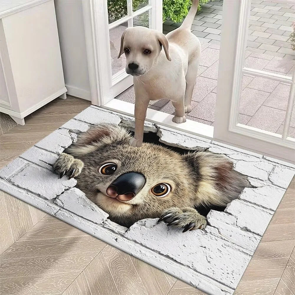 3D Koala Optical Illusion Doormat – Anti-Slip Entry Rug Novelty Doormat HIP