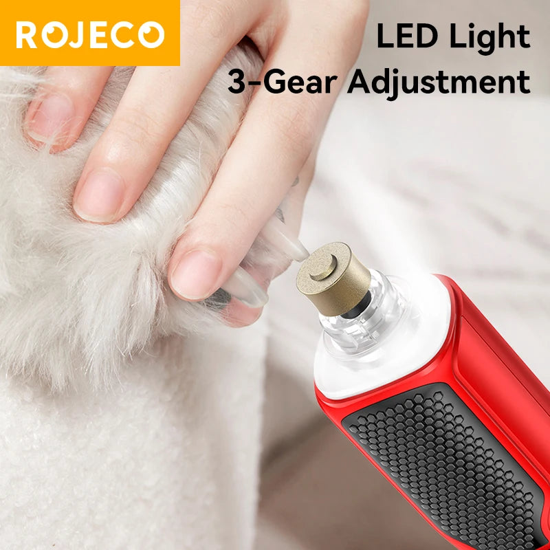 ROJECO Pet Electric Nail Grinder Rechargeable Dog Paw Grooming Nail Clipper LED Light 7 Speeds Adjustable Cat Claw Nail Grinder HIP