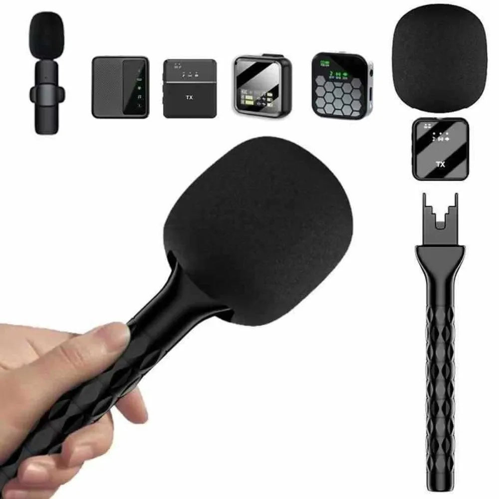 Lavalier Mic Handheld Grip Stick with Windproof Sponge – Black Microphone Grip Adaptor HIP