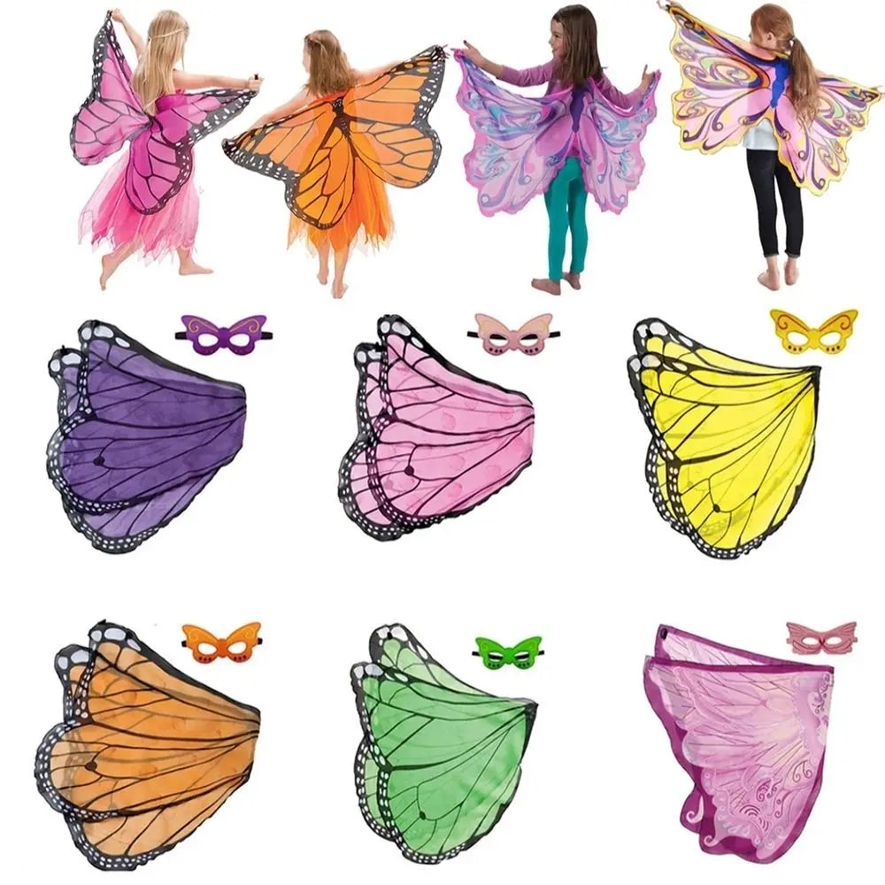 Kids Butterfly Angel Wings Cape & Mask Halloween Costume Kids Costume Set HIP