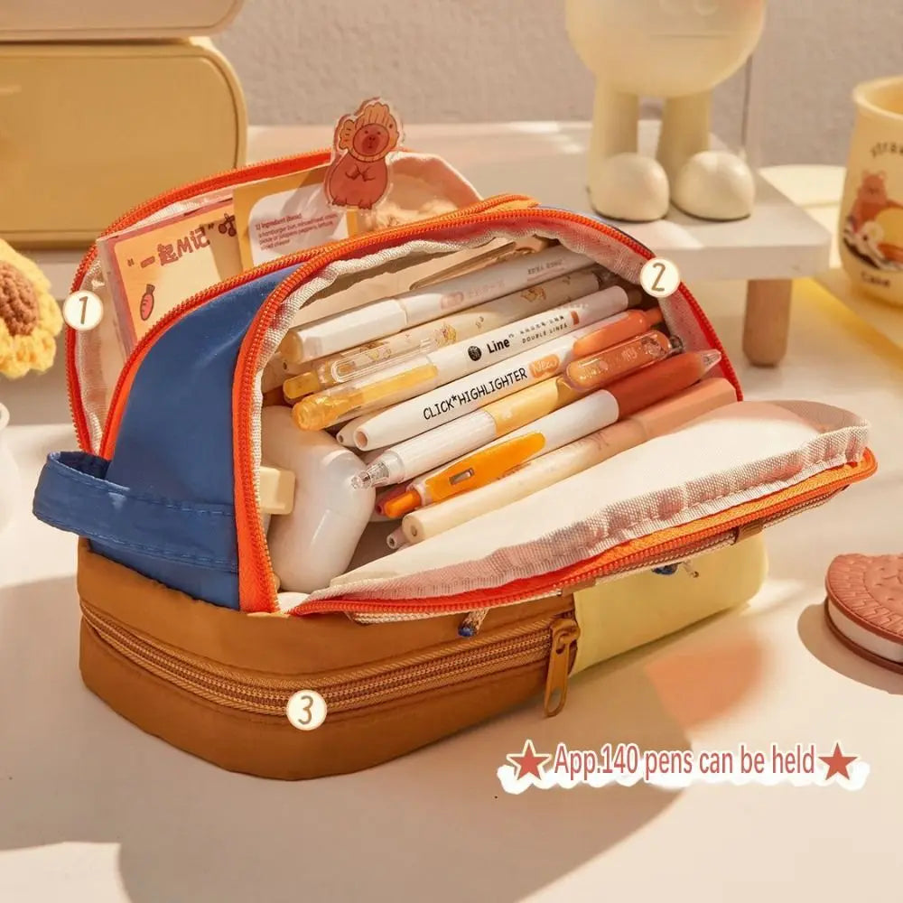 Canvas Tent Pencil Case – 3-Grid Large Capacity Pen Bag Pencil Case HIP