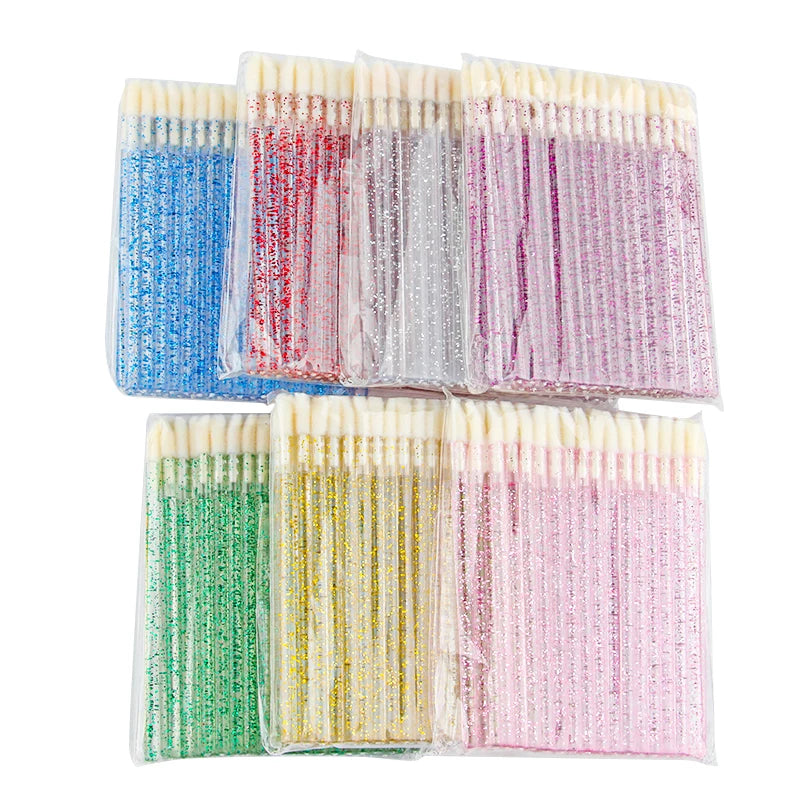 YSDO 50pcs Glitter Lip Gloss Brush Crystal Lipstick Applicators Eyelash Extension Cleaning Brushes Cleaner Makeup Tools Cosmetic HIP