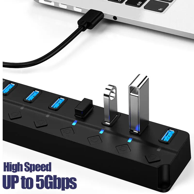 SEamopar 4/7-Port USB Hub 3.0 & 2.0 with On/Off Switches USB Hub Splitter HIP