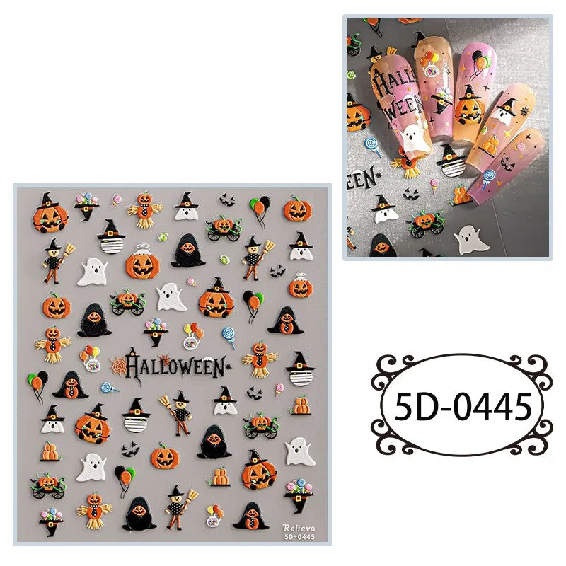 5D Embossed Nail Art Stickers Waterproof Halloween Christmas Handset Decals DIY Manicure Graffiti Decoration Nails Art Ornament HIP 45