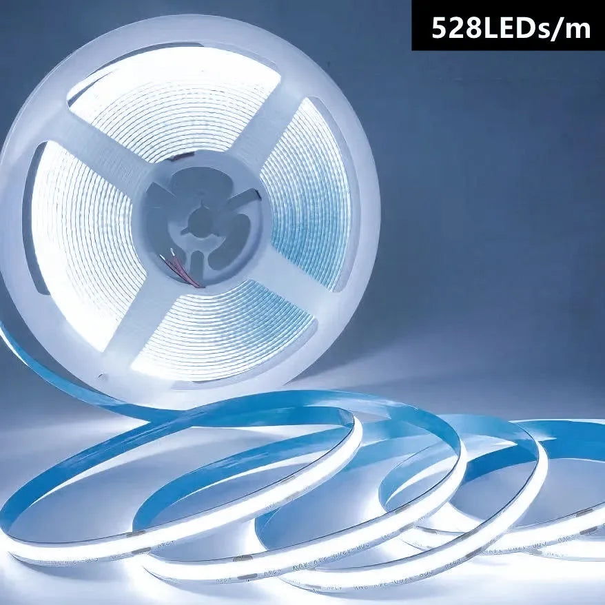 COB LED Strip Light 528 LEDs/m 12V 24V Flexible Tape 1–5m COB LED Strip Light HIP Cold White-6000K 528LEDs- 10mm PCB DC 12V|3m