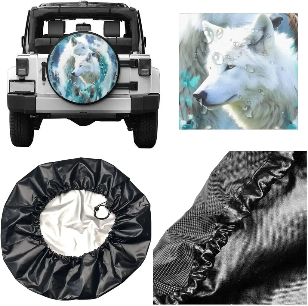 Boho American Wolves Spare Tire Cover – Waterproof Blue Spare Tire Cover HIP
