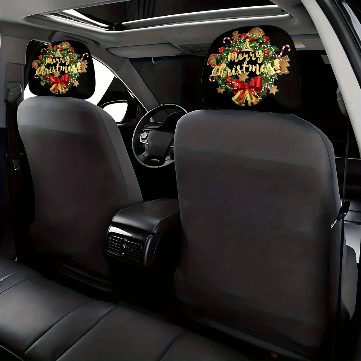 2-Pack Christmas Wreath Car Headrest Covers – Universal Fit Car Headrest Cover HIP