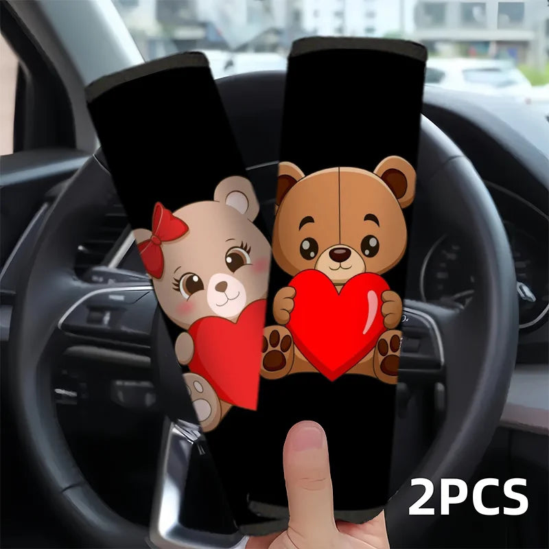 2pcs Bear Heart Car Seat Belt Covers – Universal Black Seat Belt Cover HIP
