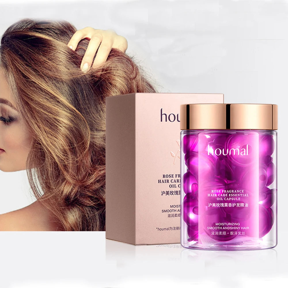 30pcs Rose Essential Oil Capsules Supple Dry Hair Keratin Plant Complex Oil Dry Damaged Hair Repair Female Hair Care Products HIP