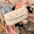 Kawaii Lace Ruffle Flip Pencil Case – Large Capacity Pouch Pencil Case Pouch HIP Blue White Bunny