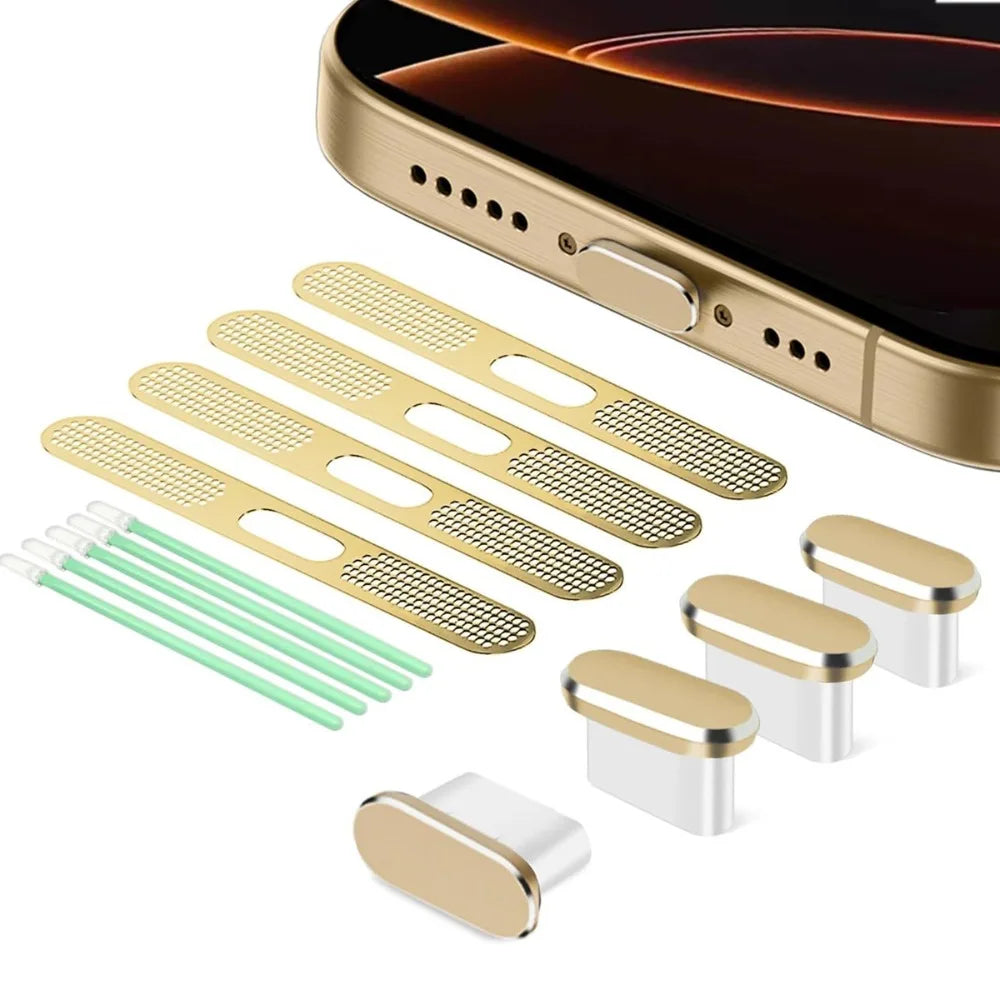 4-Pack USB-C Dust Plug & Speaker Cover for iPhone 15/16 Phone Port Protector HIP Gold