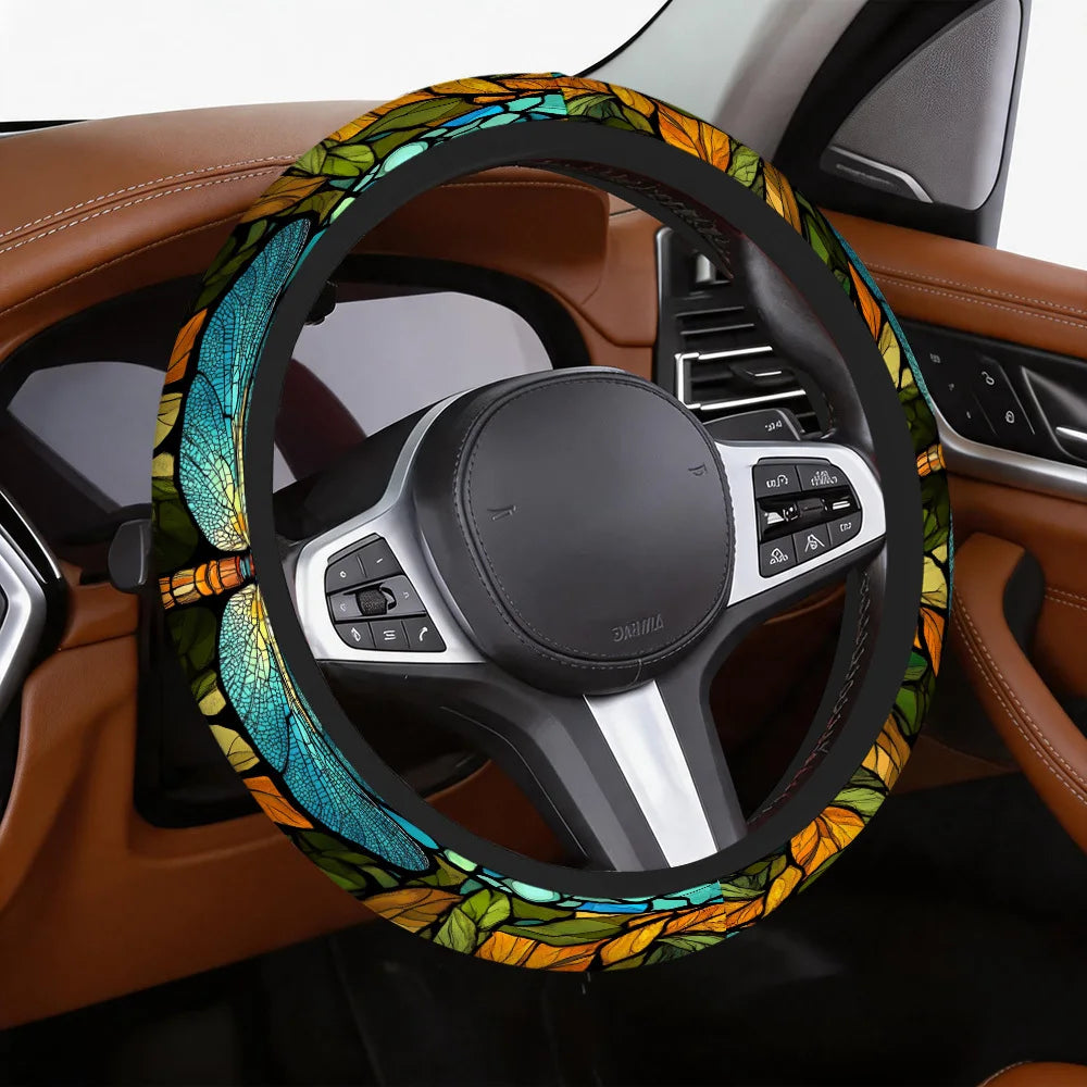 Dragonfly Leaf Mosaic Steering Wheel Cover – Universal Fit Steering Wheel Cover HIP