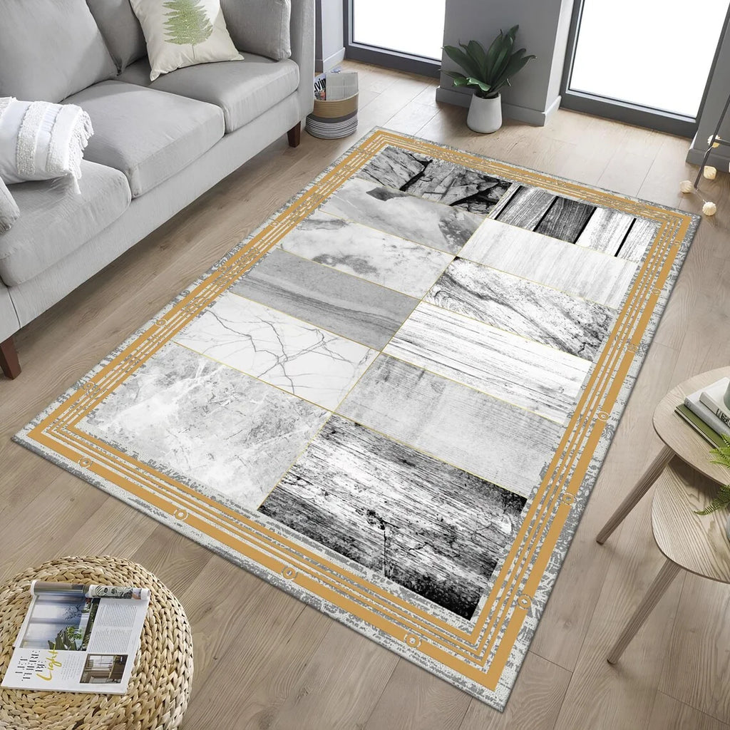 Black Gold Greek Key Area Rug – Marble Print Non-Slip Mat Area Rug HIP 1 40X60cm-Felt