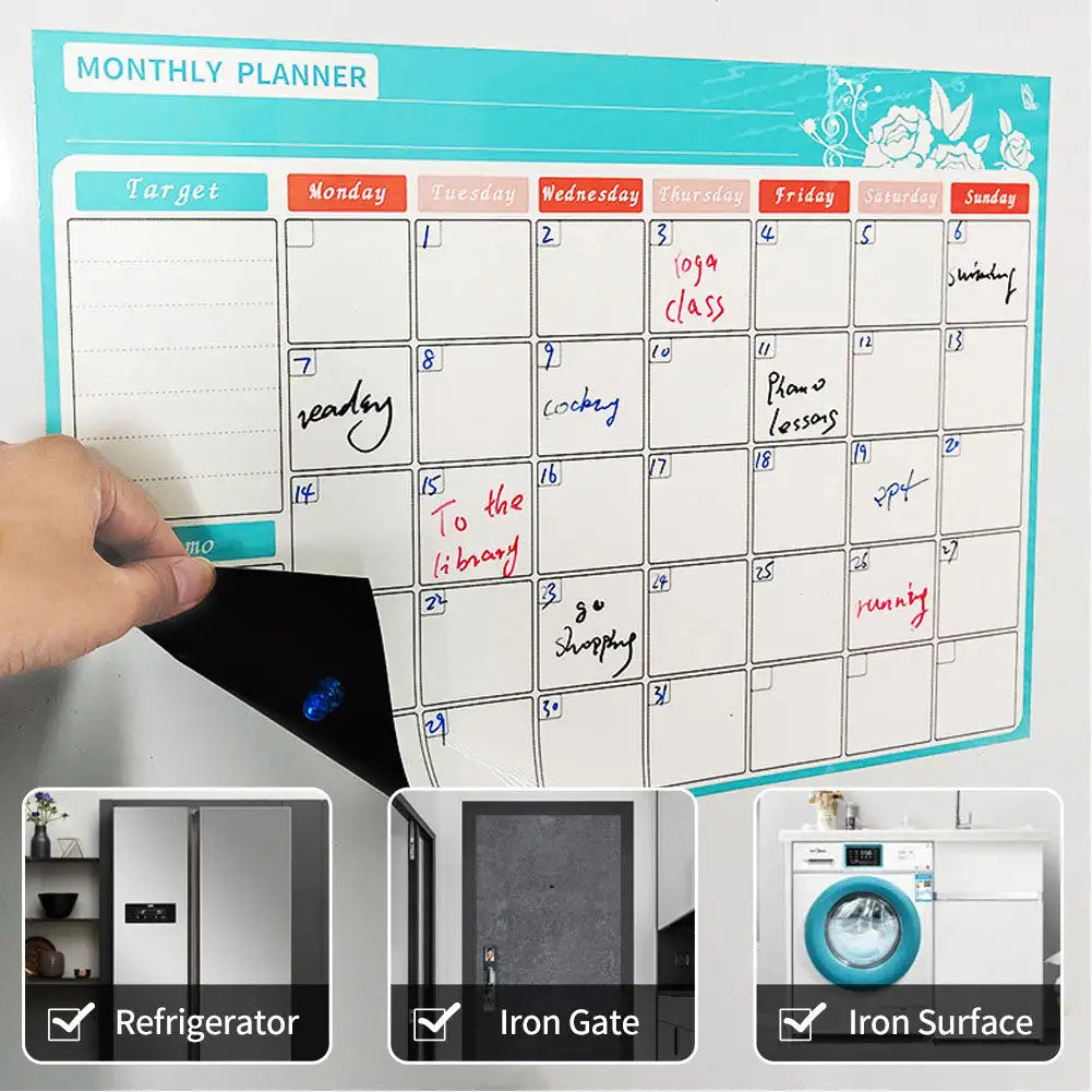 Magnetic Dry Erase Monthly Calendar Set-Magnetic White Board Weekly Planner & Grocery List Organizer for Kitchen Refrigerator HIP