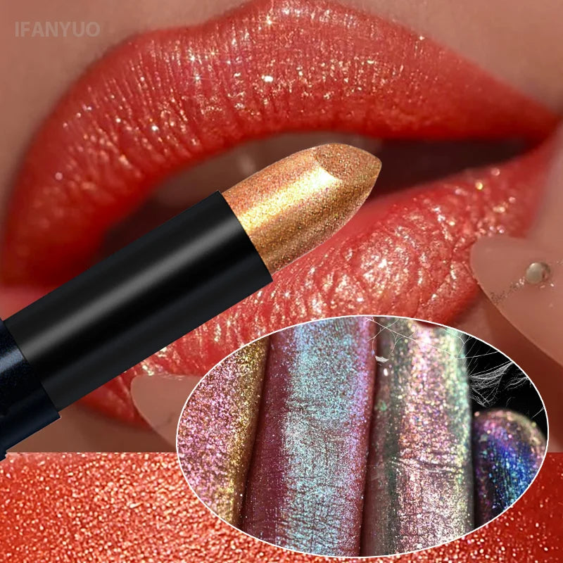 15‑Color Shimmer Metallic Glitter Lip Stick Waterproof High Pigment Shiny Lip Makeup Halloween Cosplay Stage Party Look Cosmetic HIP