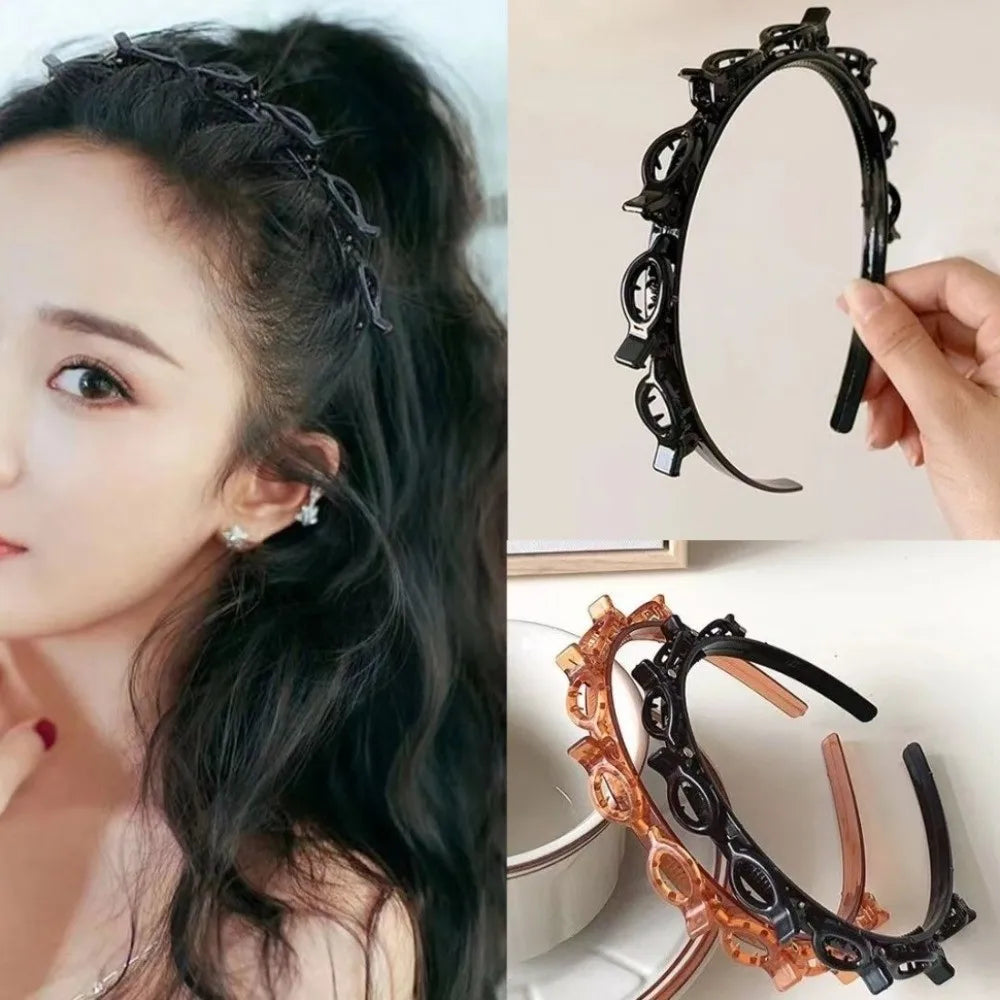 Adjustable Bangs Headband with 8 Clips – Multi-Layer Braid Tool Hair Styling Headband HIP