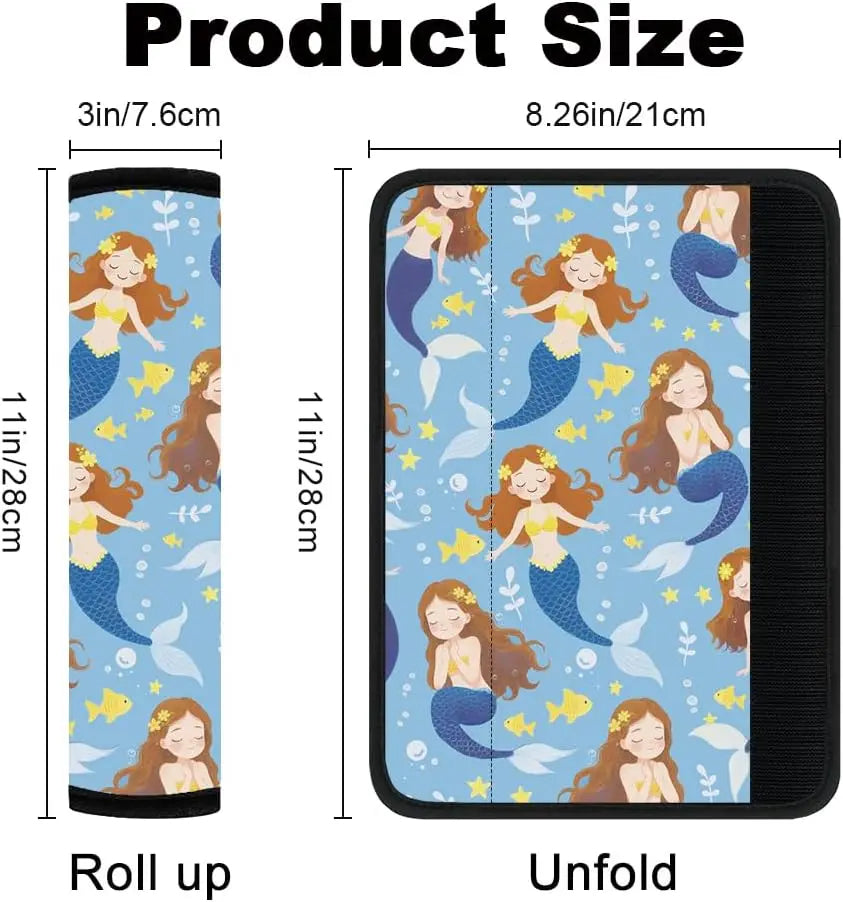 2-Pack Mermaid Car Seat Belt Cover Pads – Soft Neoprene Cushions Seat Belt Cover HIP black
