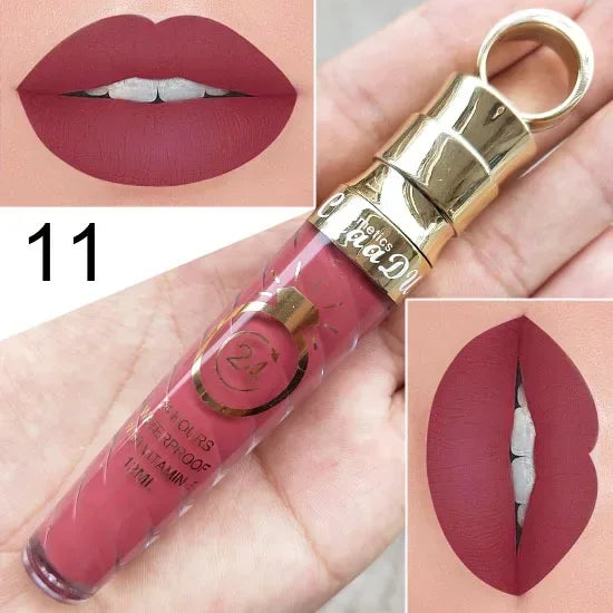 20 Colors Lipstick Waterproof Long Lasting Matte+Shimmer Mental Beauty Lip Gloss Nude Glitter Lip Gloss Beauty Sexy Lip Tint HIP 11