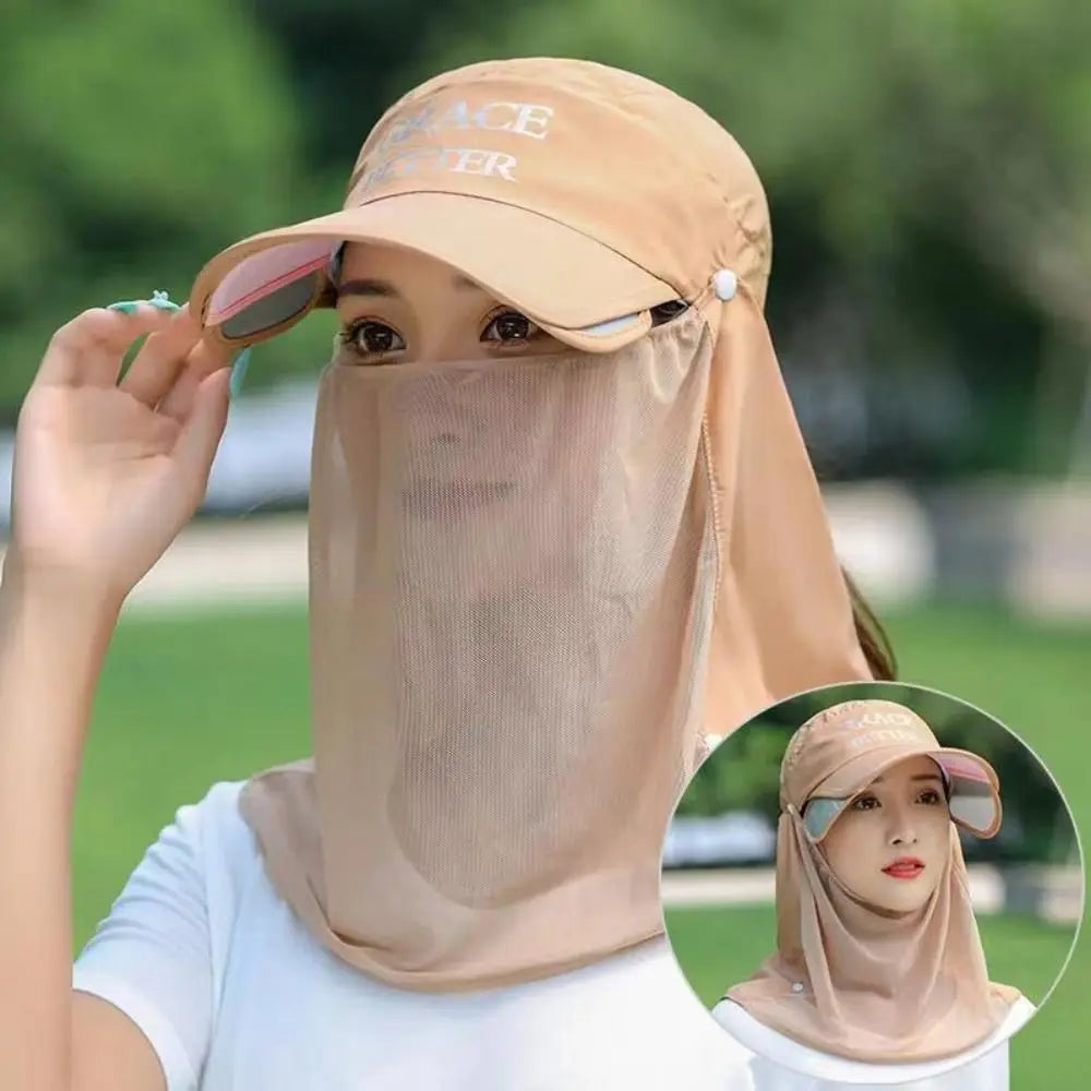 Women's UV Ice Silk Full Face Sun Cap – Breathable Outdoor Hat UV Protection Sun Hat HIP khaki