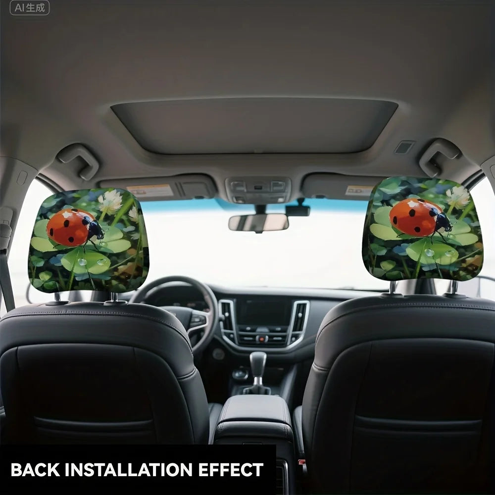2-Pack Ladybug & Clover Car Headrest Covers – Lucky Green Car Headrest Covers HIP