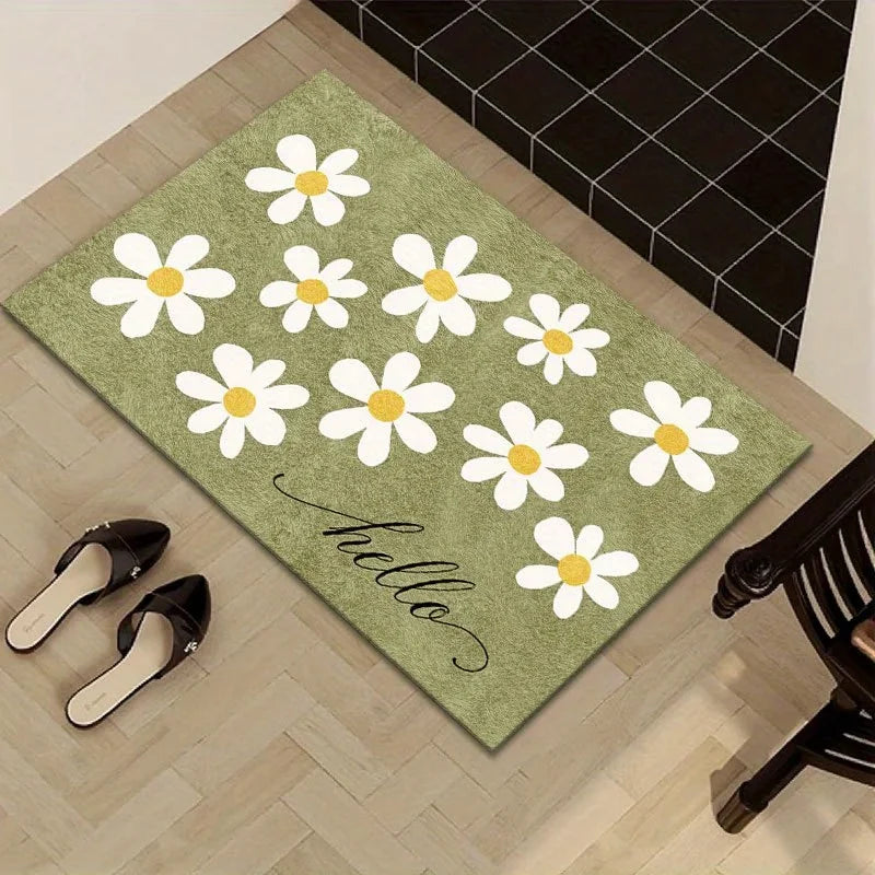 Fresh Daisy Hello Doormat – Sage Green Floral Entrance Rug Floral Doormat HIP 1 50x80cm-Felt