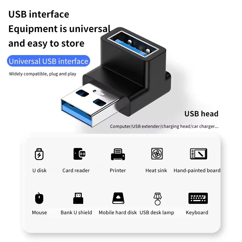 90° USB 3.0 Right Angle Adapter – Male to Female, 10Gbps USB Cable Adapter HIP