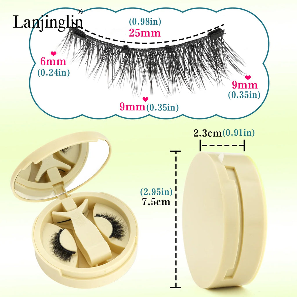 Lanjinglin 1 Pair Reusable Magnetic Eyelashes 3D Natural Mink Lashes No Glue Needed False Eyelashes and Magnetic Tweezers Set HIP