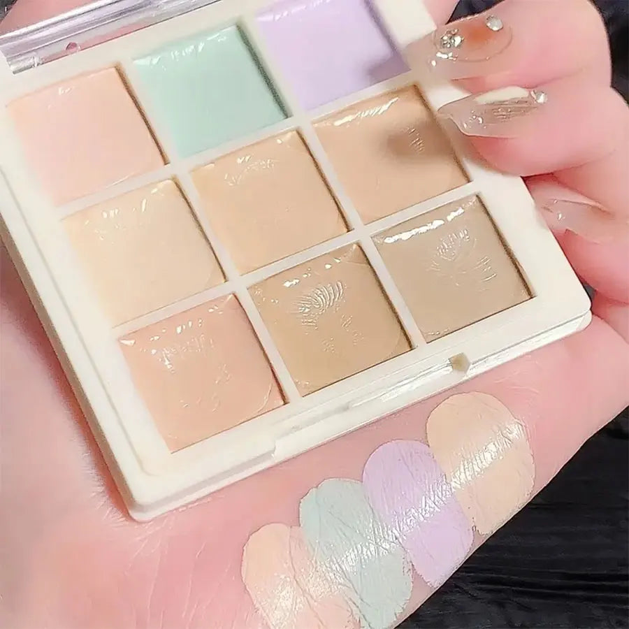 9-Color Flawless Concealer Palette - Waterproof, Sweatproof, Full Coverage - Corrects Spots, Acne, Dark Circles, Tear Grooves - HIP army green