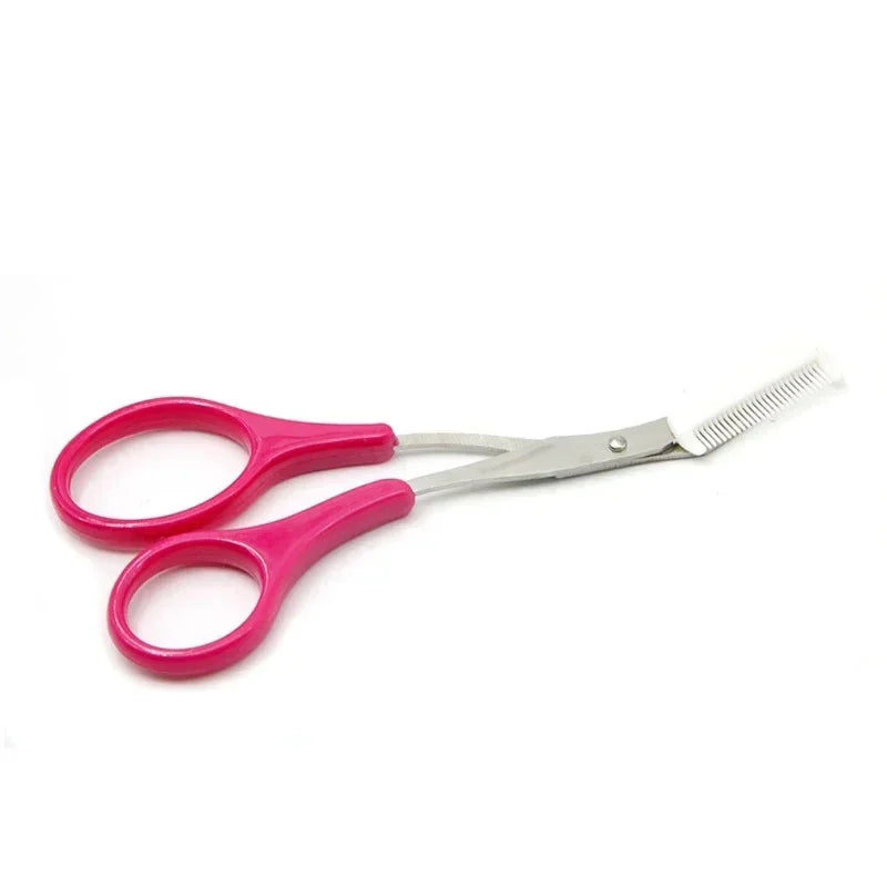 1pcs Eyebrow Trimmer Scissors Comb Eyelash Hair Scissors Clips Shaping Eyebrow Razor Grooming wenkbrauw trimmer 5 Color HIP 07Rose Red