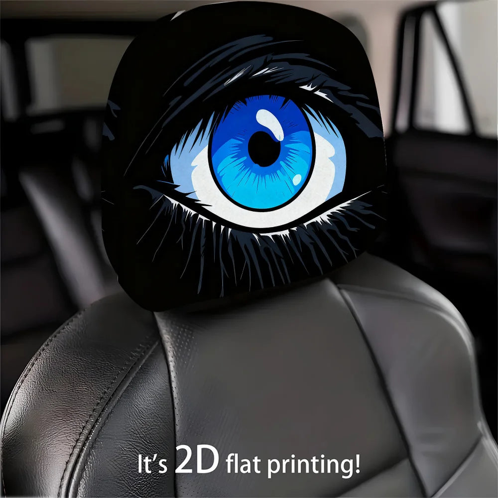 2-Pack Goth Blue Eye Cartoon Car Headrest Covers | Universal Car Headrest Covers HIP