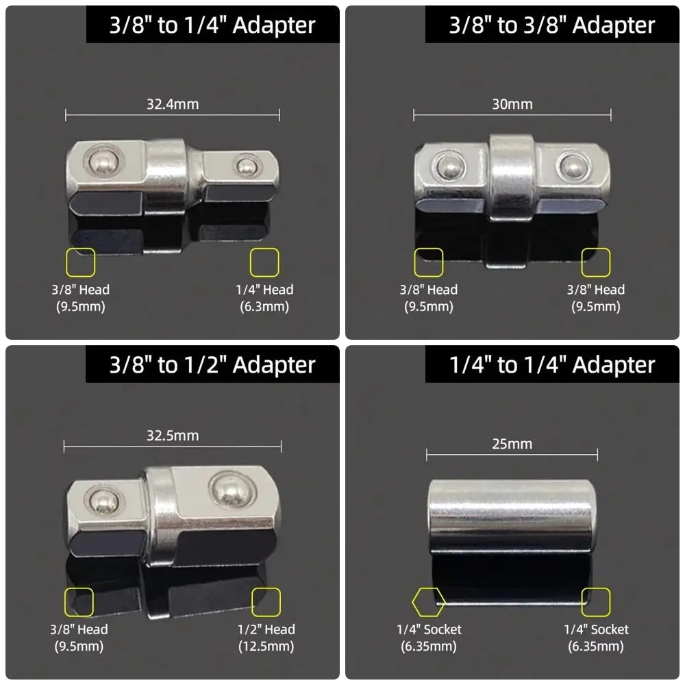 4-Piece Socket Converter Adapter Set – 1/4, 3/8, 1/2 Drive Socket Adapter Set HIP
