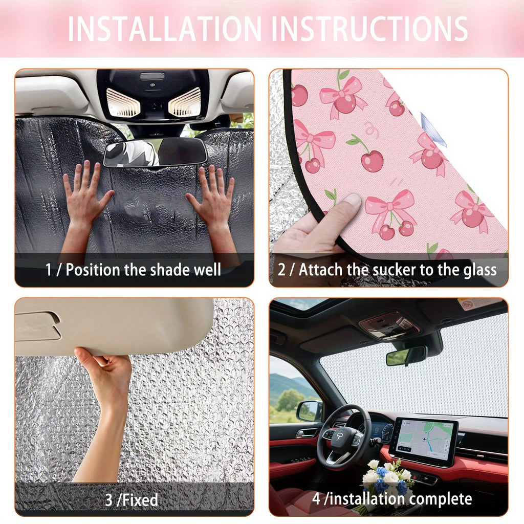 Pink Cherry Foldable Car Sunshade – Universal UV Protection Car Sunshade HIP