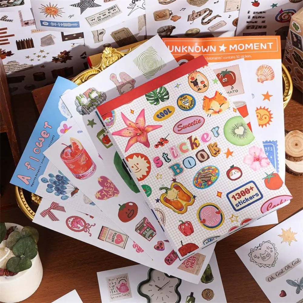 50-Sheet Sticker Book – 1300+ Retro Animal & Fruit Stickers Craft Sticker Book HIP