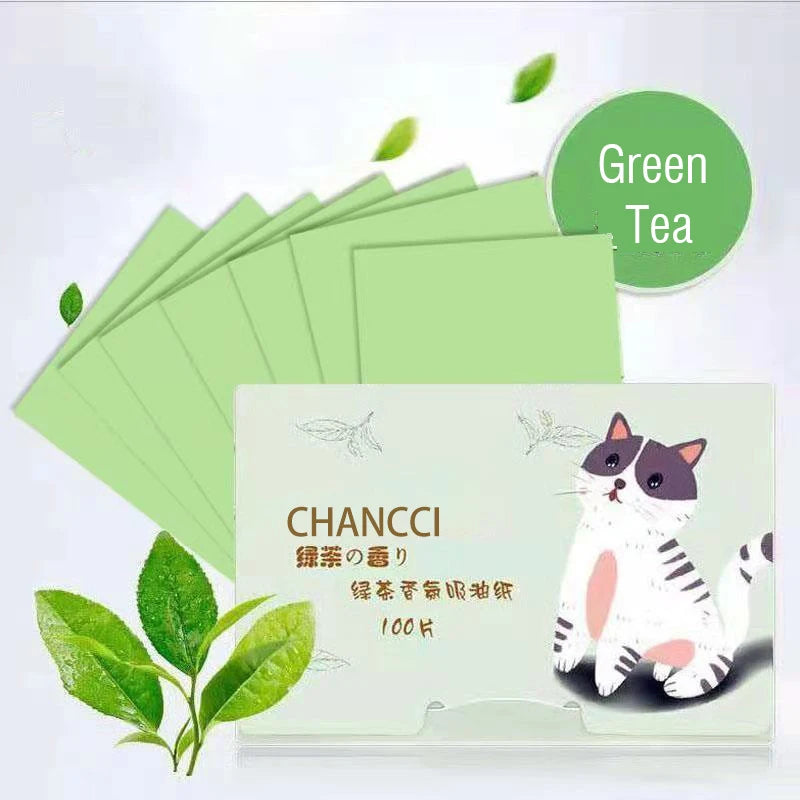 100Pcs/box Face Oil Blotting Paper Protable Matting Face Wipes Facial Cleanser Oil Control Oil-absorbing Face Cleaning Tools New HIP 01Green Tea