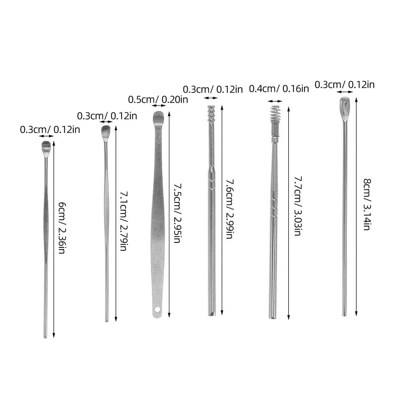 6-Piece Stainless Steel Ear Cleaning Set – Reusable Earpicks Ear Cleaning Kit HIP